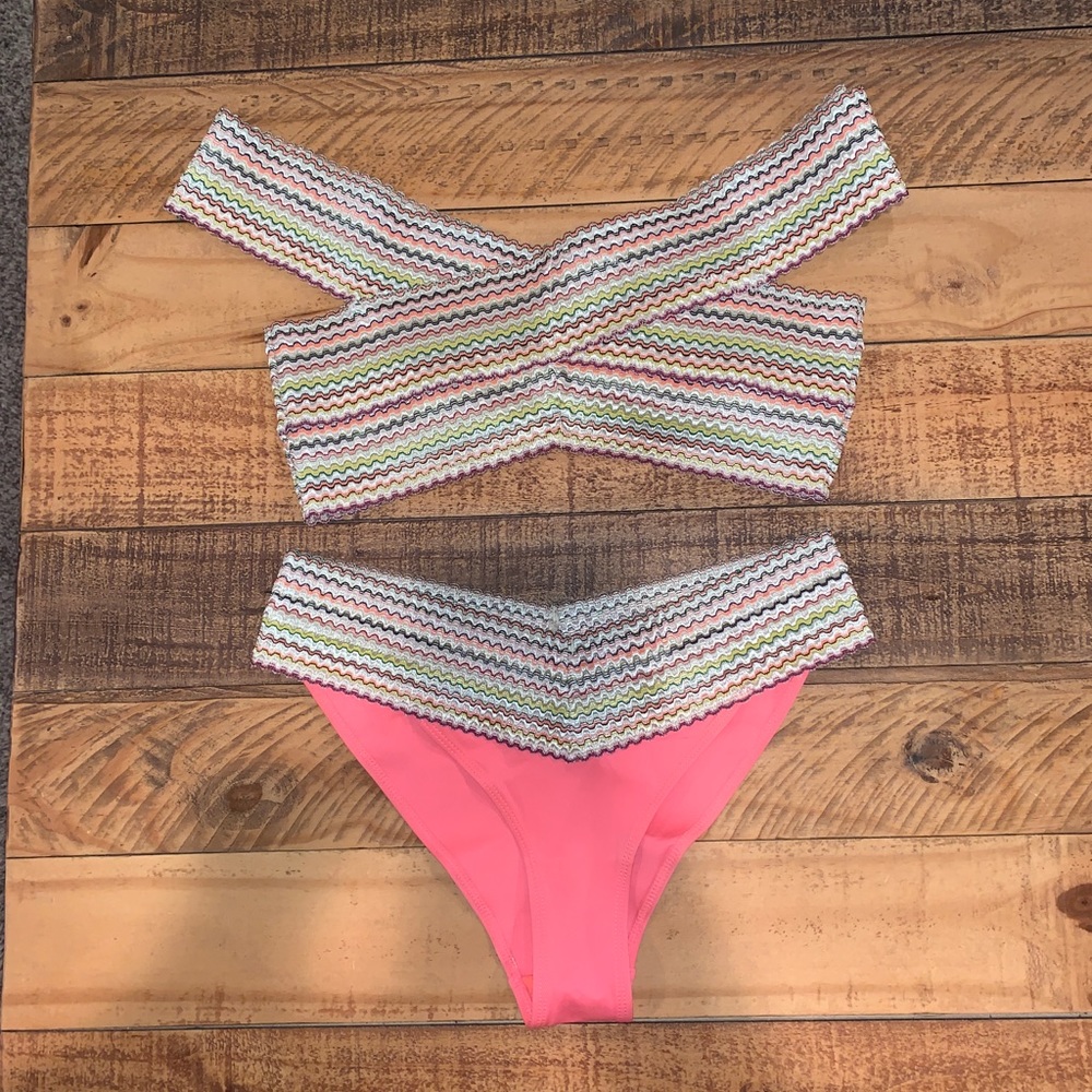 RIVER ISLAND coral bondage bikini set!